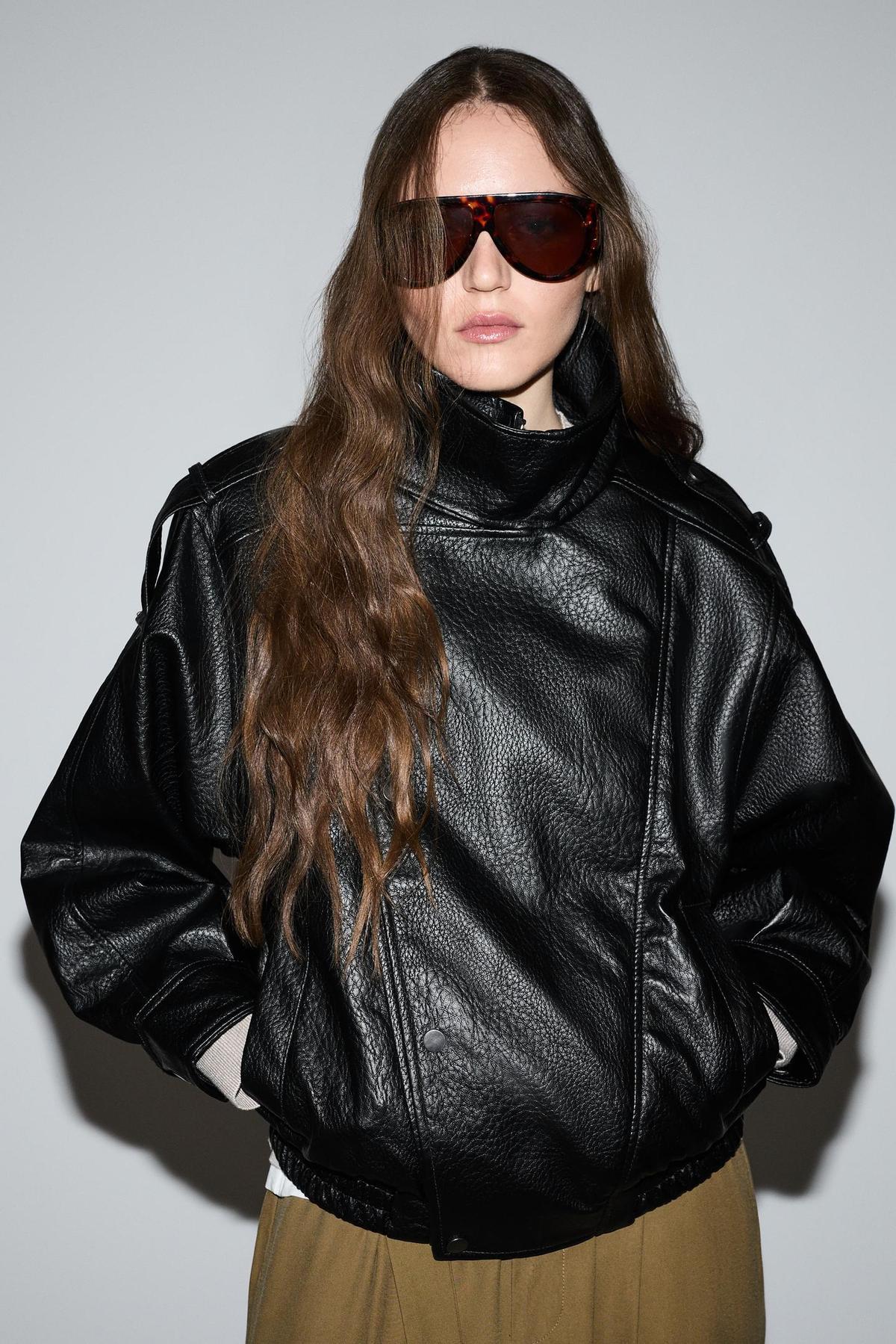 Blouson aviateur en cuir noir