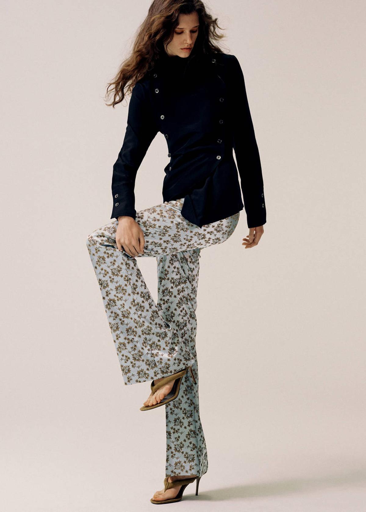 Pantalon évasé en jacquard fleuri