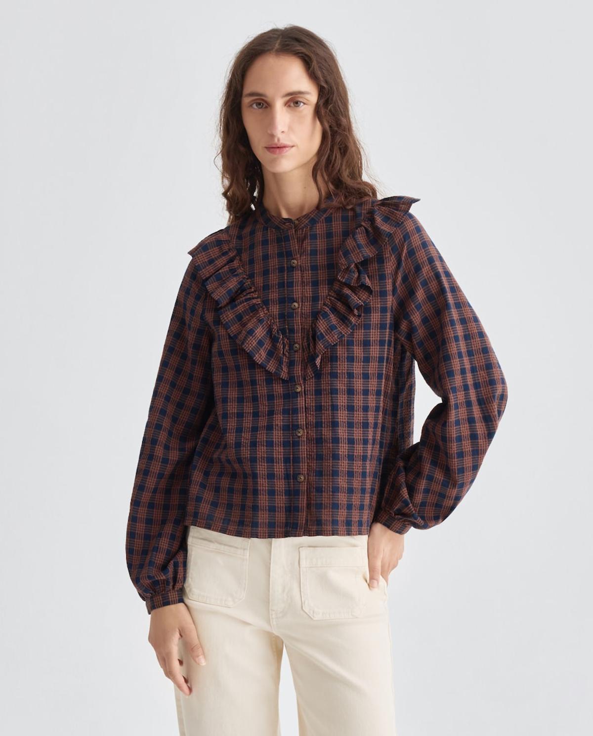 Blouse à carreaux avec volants