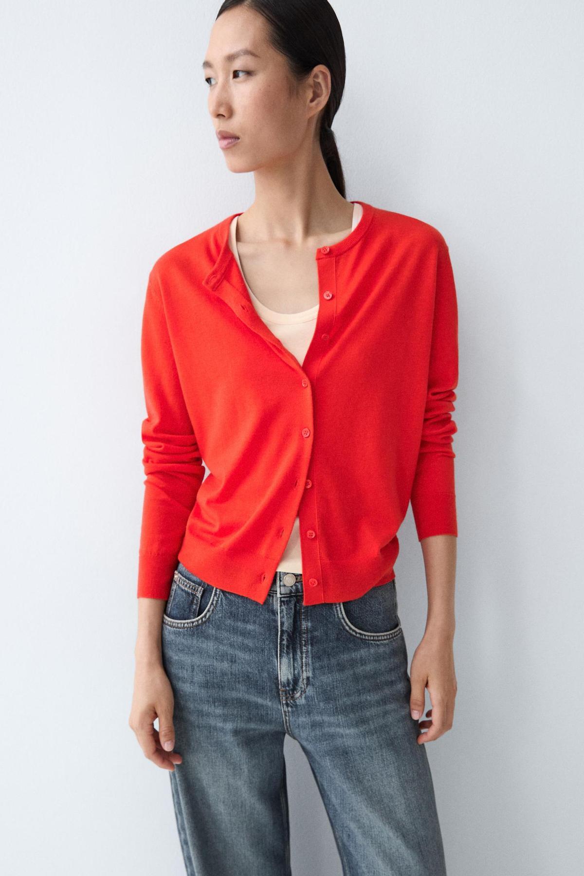 Pull cardigan en maille fine orange