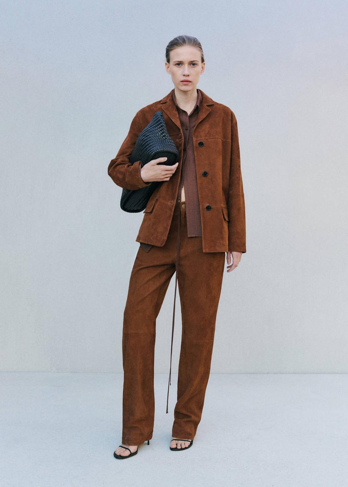Blazer droit en daim marron