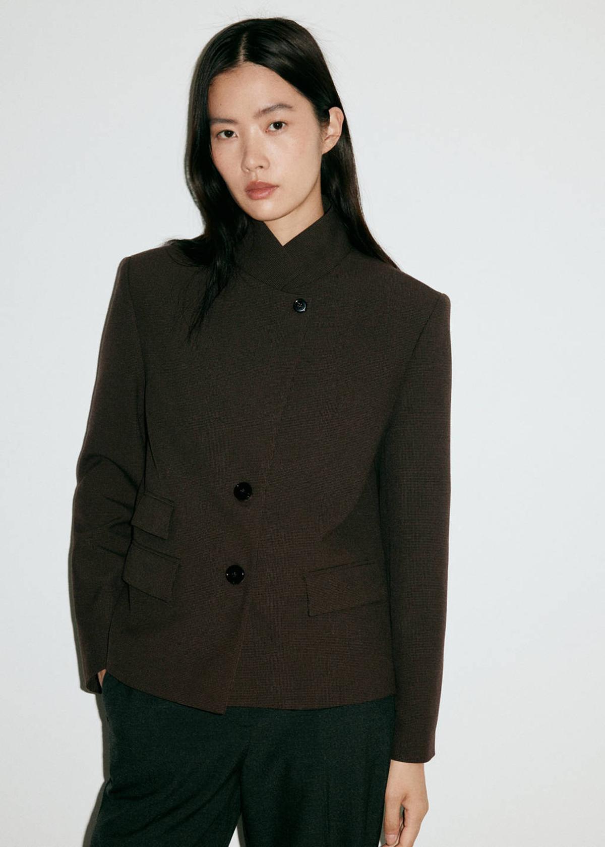 Blazer col montant pied-de-poule