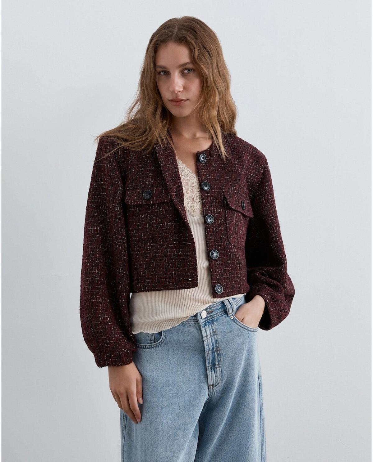 Veste courte en tweed bordeaux