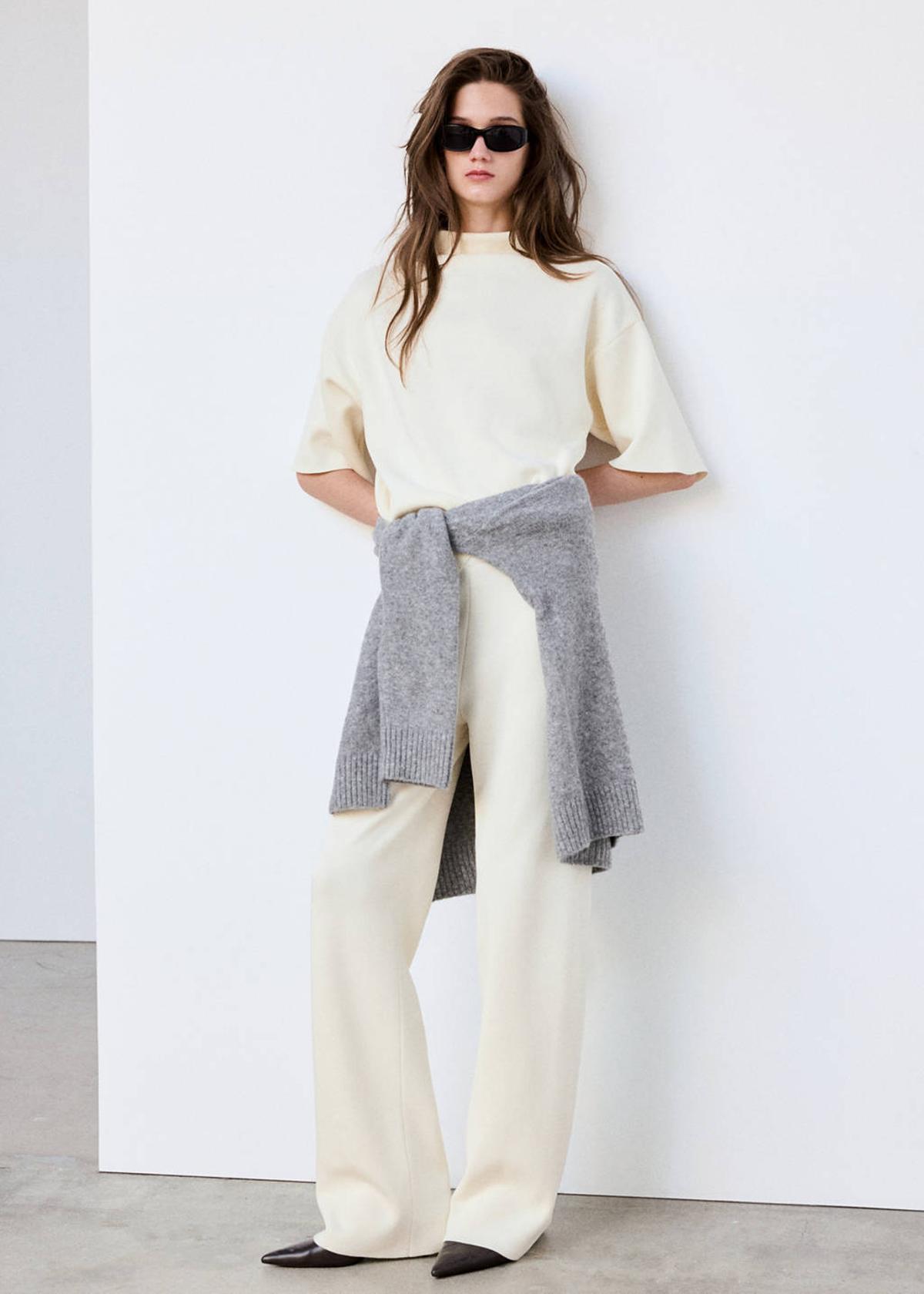 Pantalon droit en maille blanc