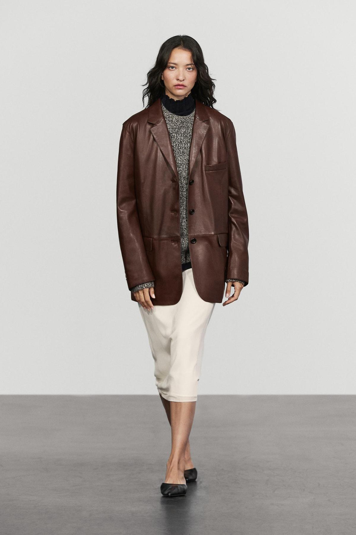 Veste en cuir marron