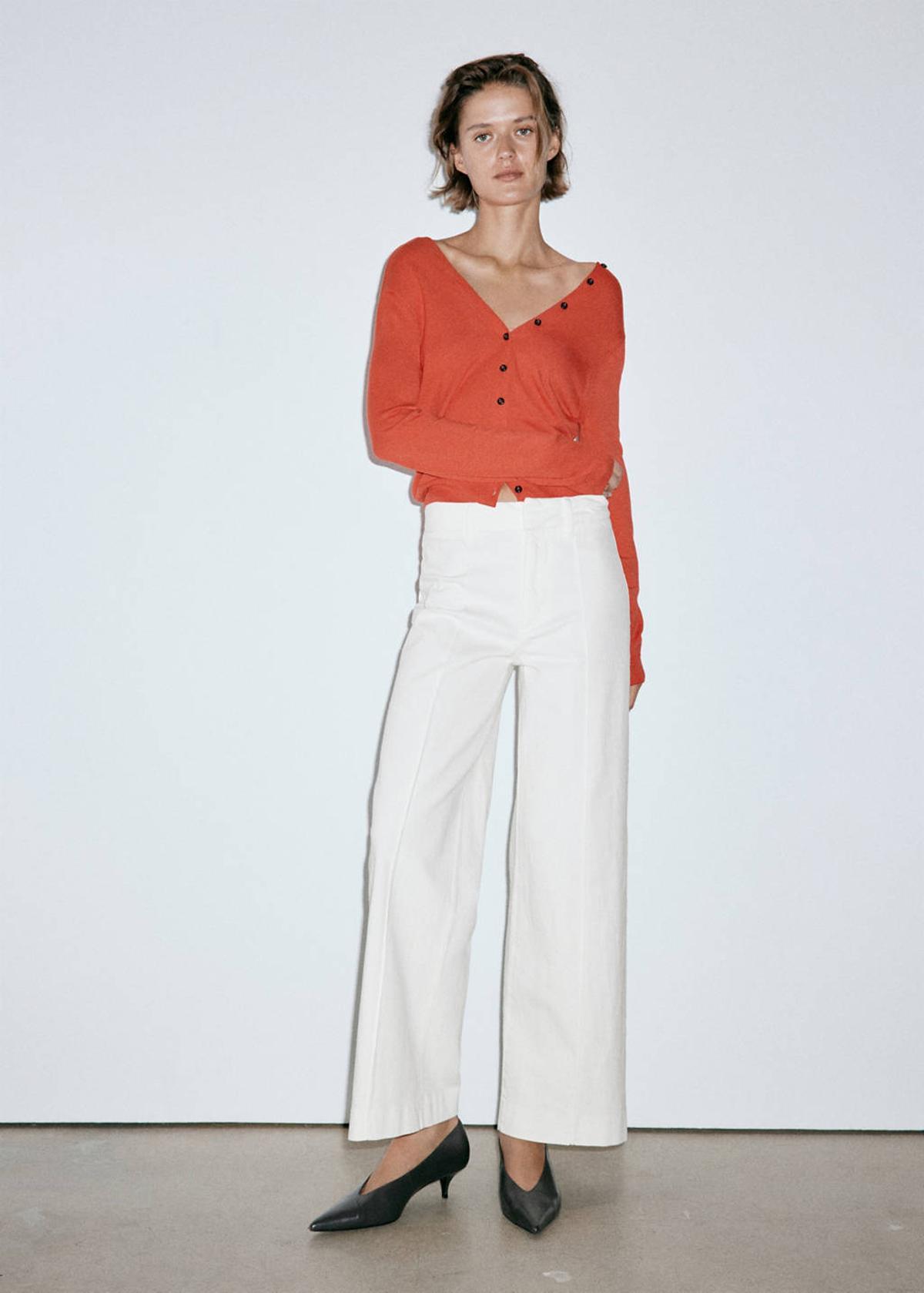Pantalon large blanc avec coutures