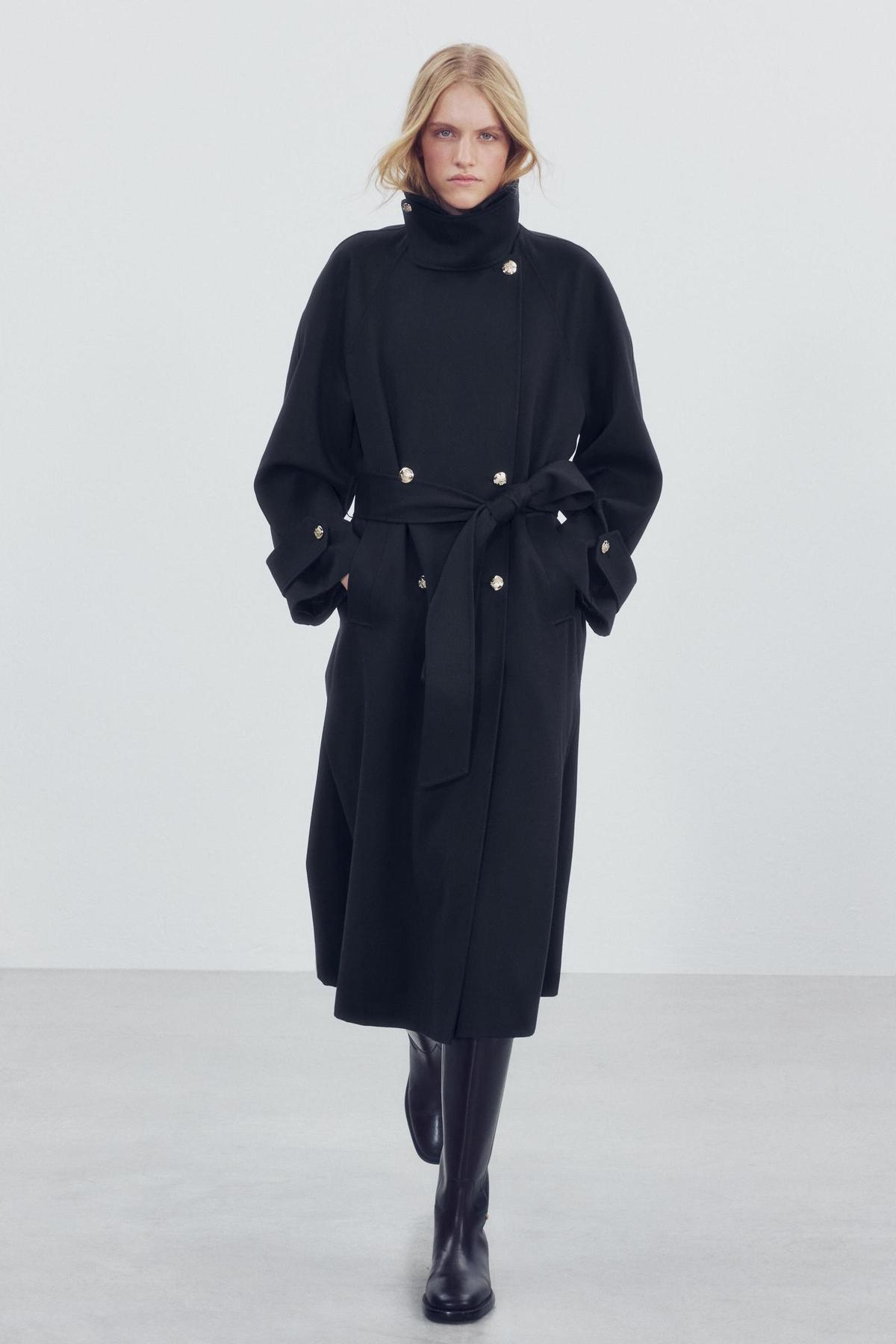 Trench long avec ceinture bleu marine