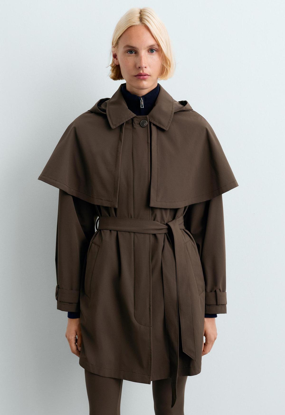 Veste imperméable avec ceinture marron
