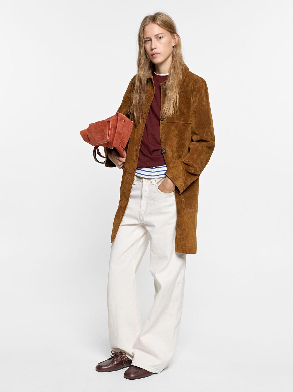 Manteau long en daim marron