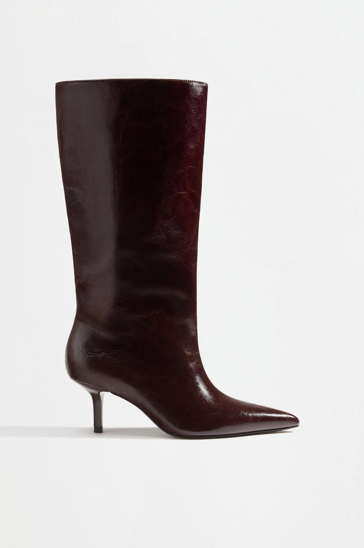 Bottes hautes bordeaux à talon bas