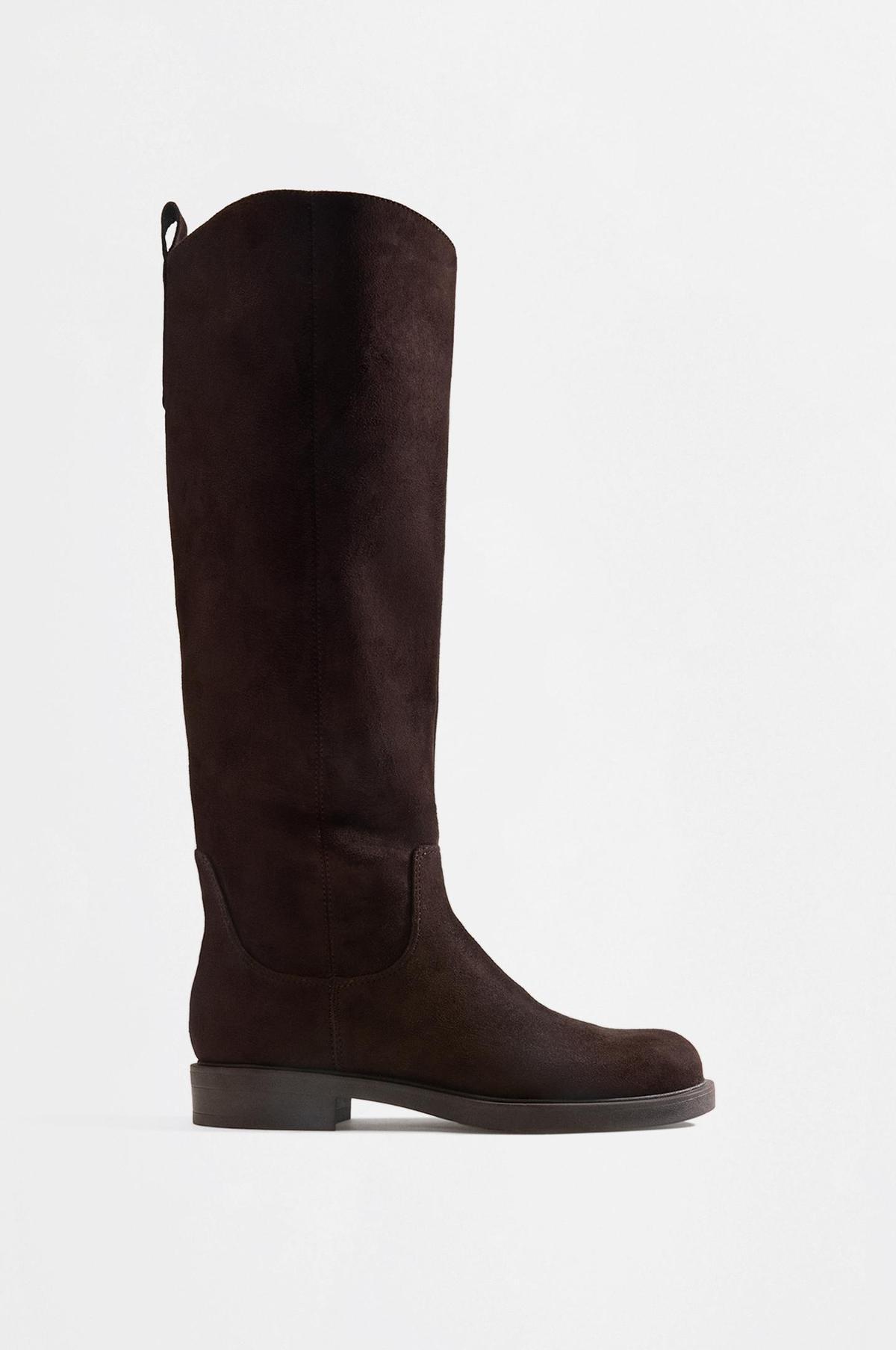 Bottes hautes plates en daim marron