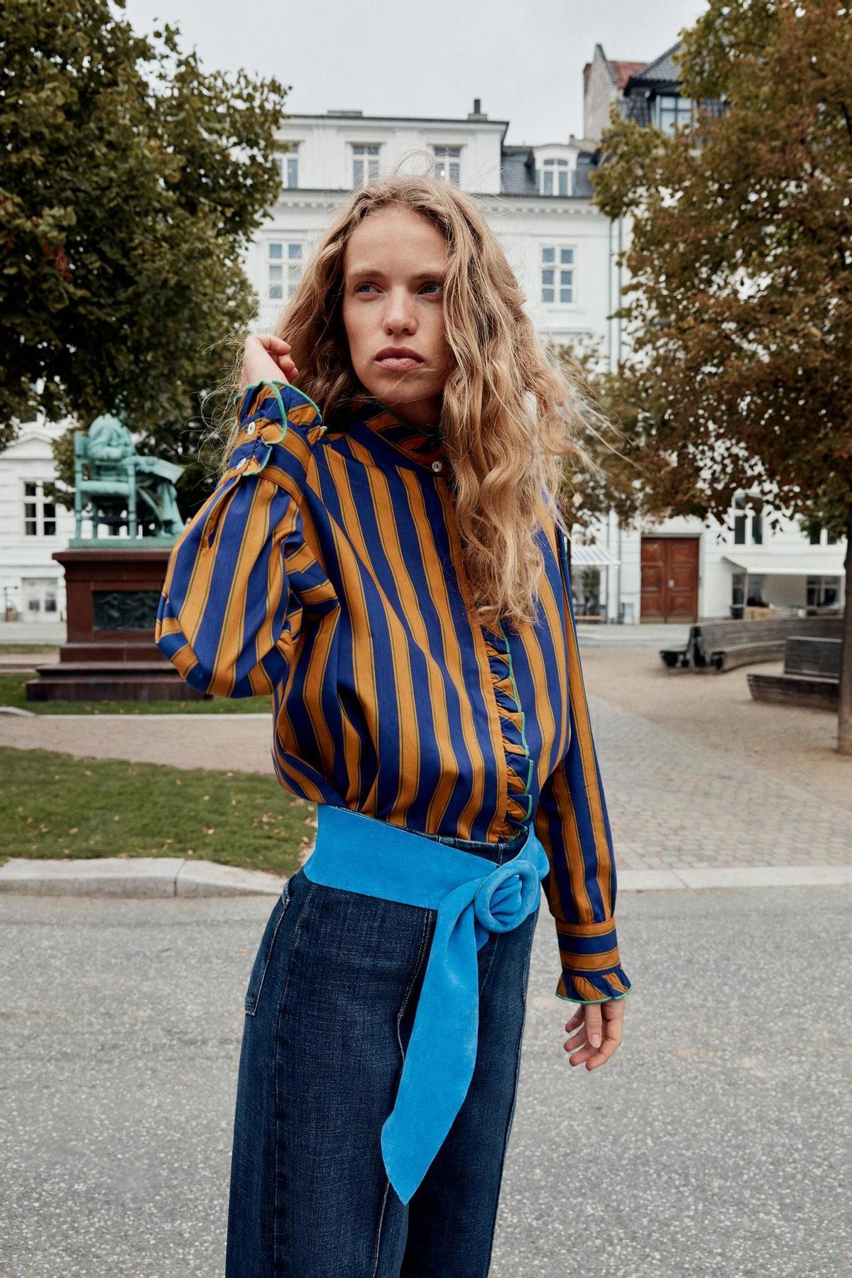 Blouse rayée à volants