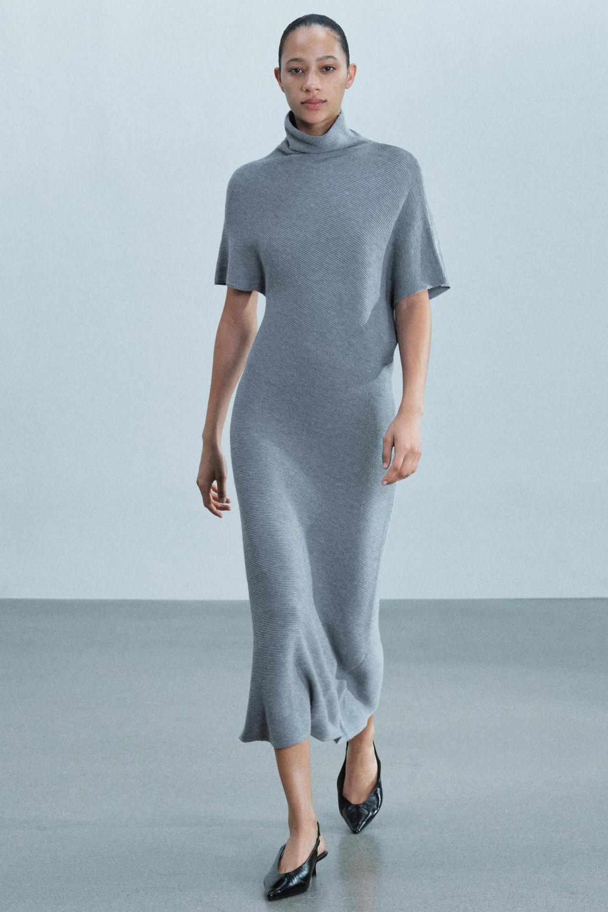 Robe longue en maille grise
