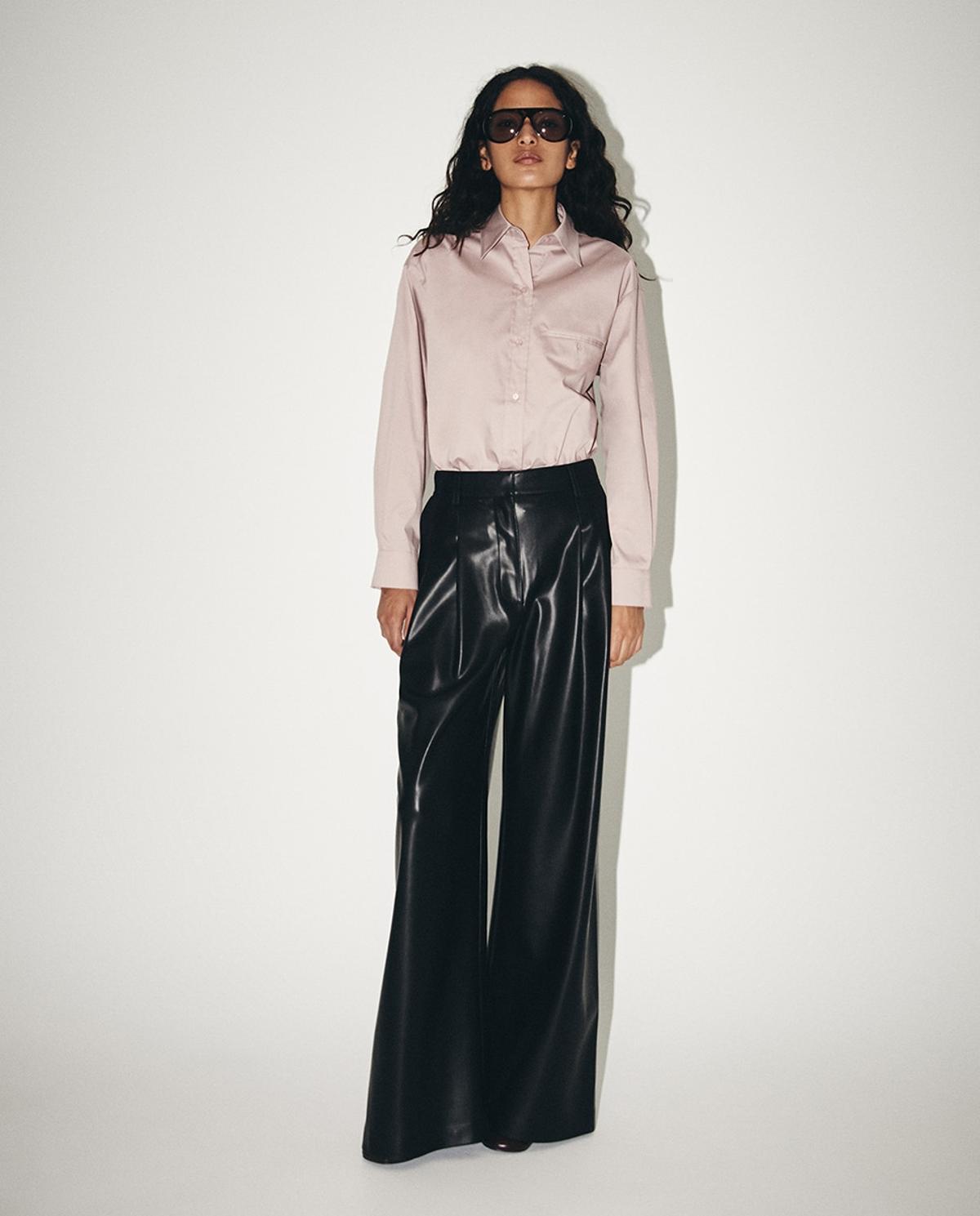 Pantalon en cuir à plis
