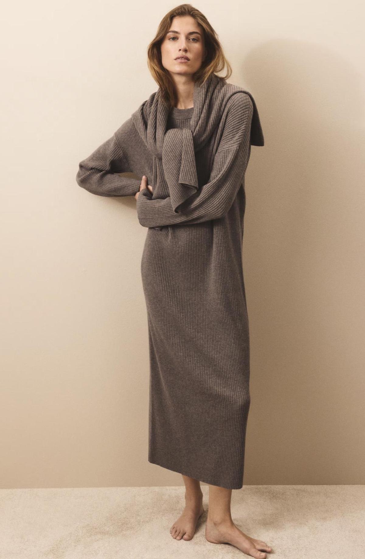 Robe midi en maille marron