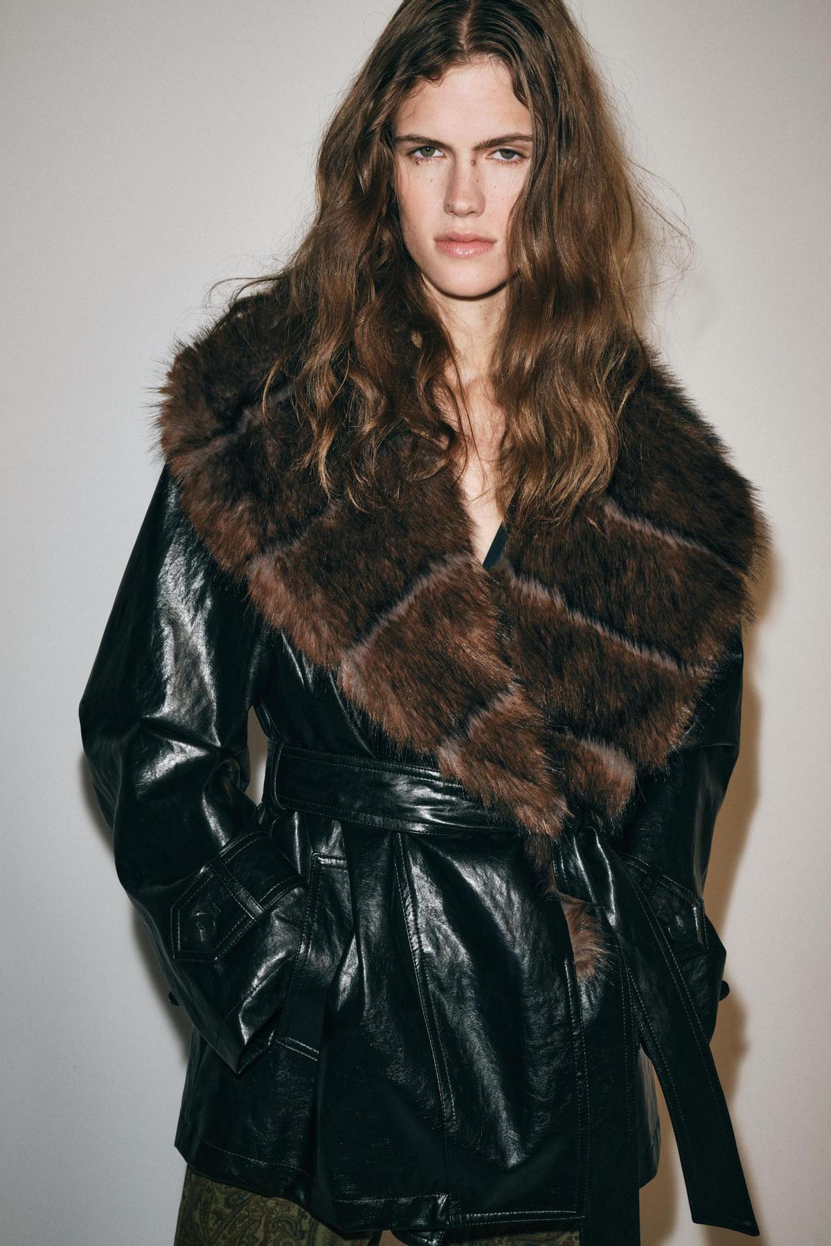 Veste trench avec col fourrure