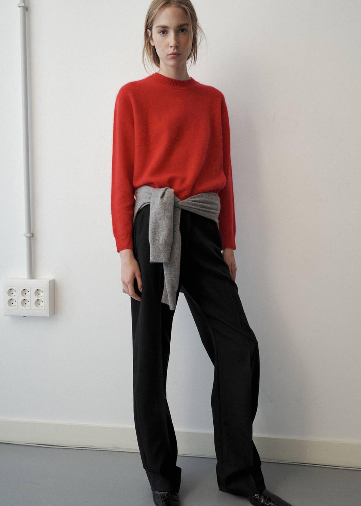 Pull en laine brossée rouge