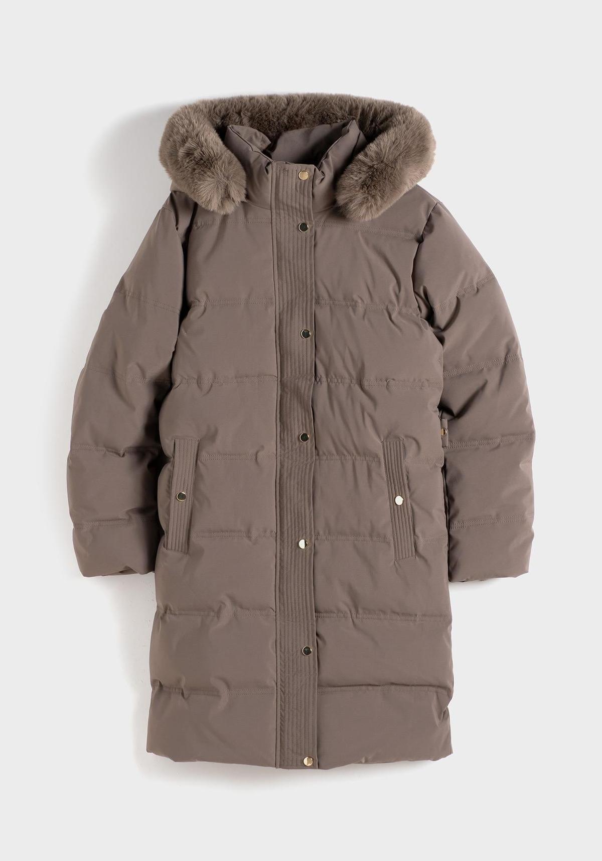 Doudoune longue marron clair