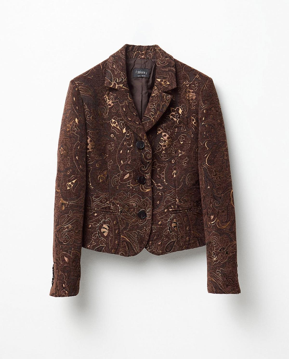 Veste courte en jacquard marron
