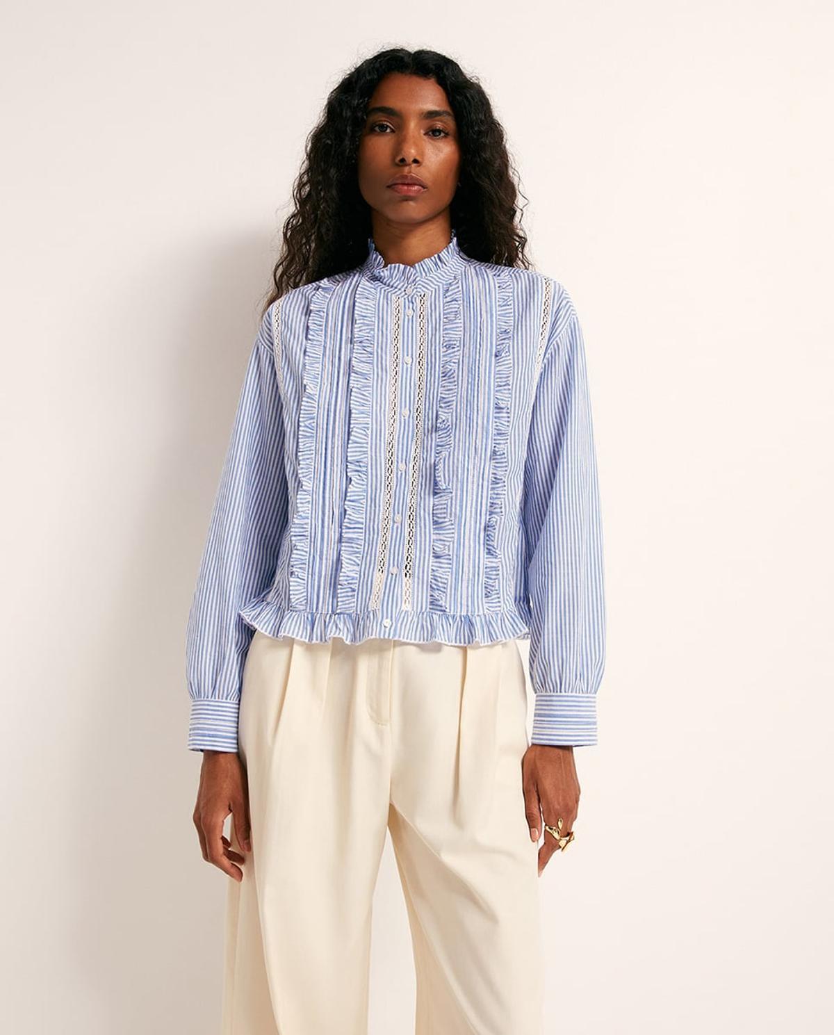 Blouse romantique à imprimé rayé