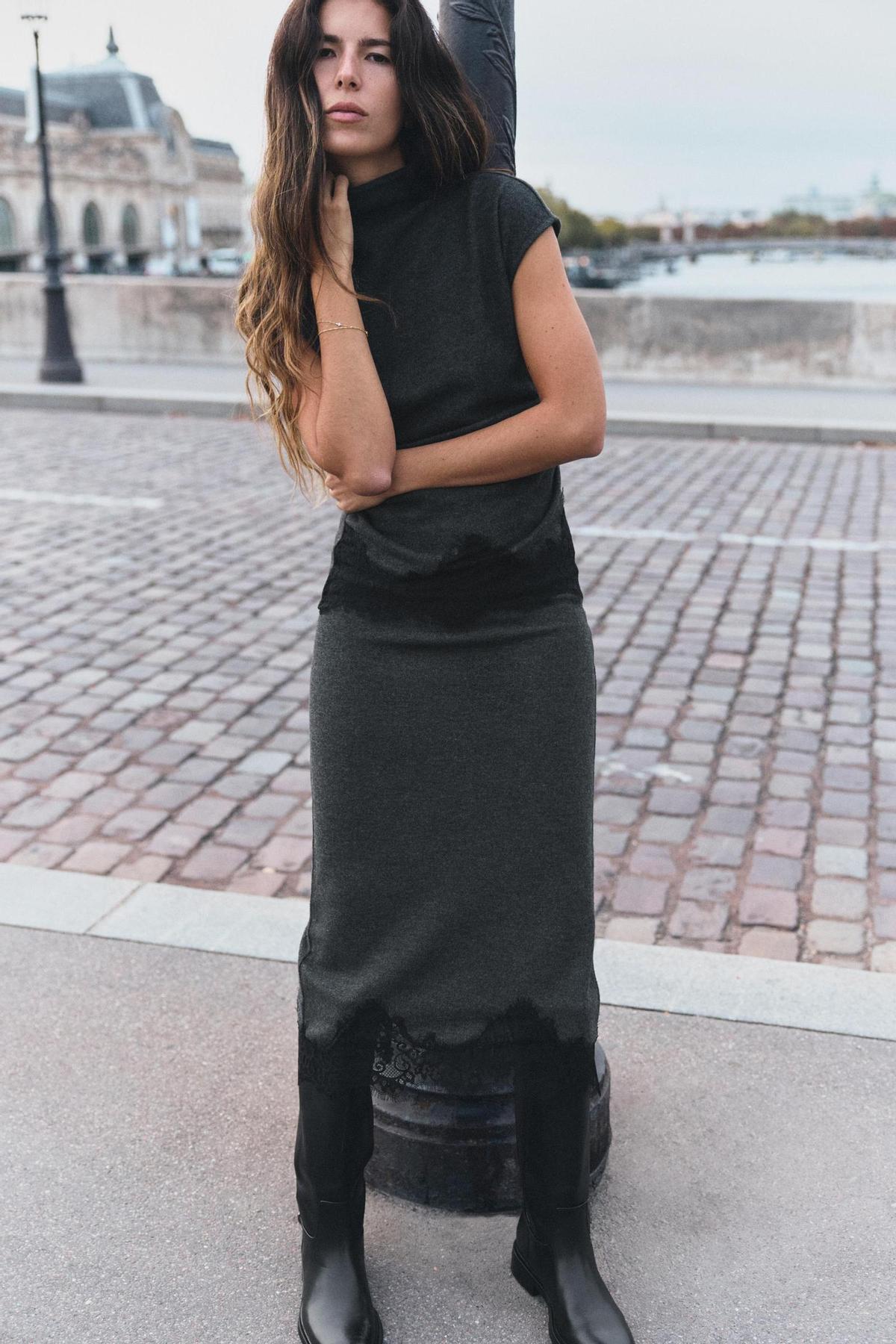 Ensemble haut en dentelle douce et jupe midi
