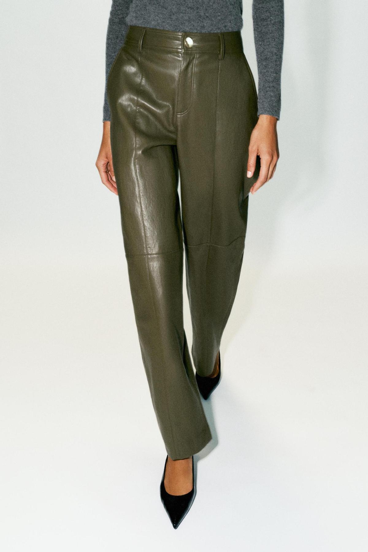 Pantalon droit effet cuir