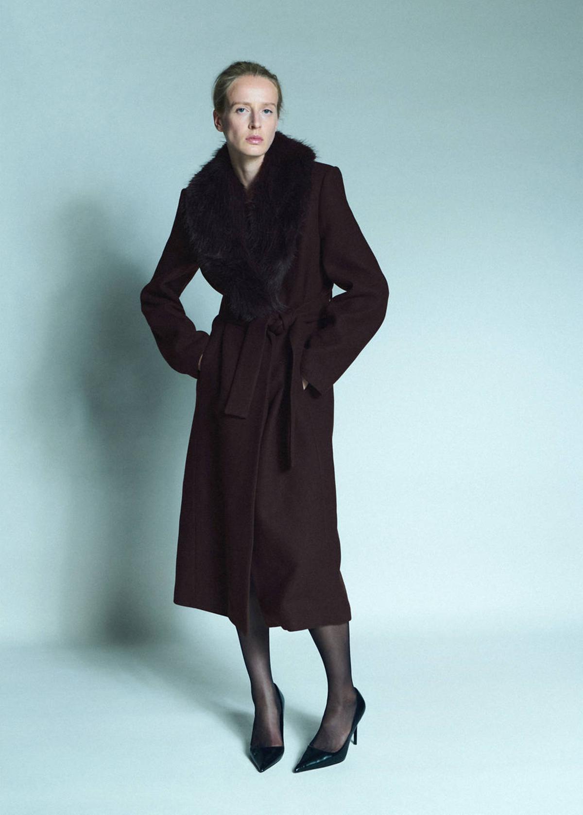 Manteau en laine Manteco marron avec col fourrure