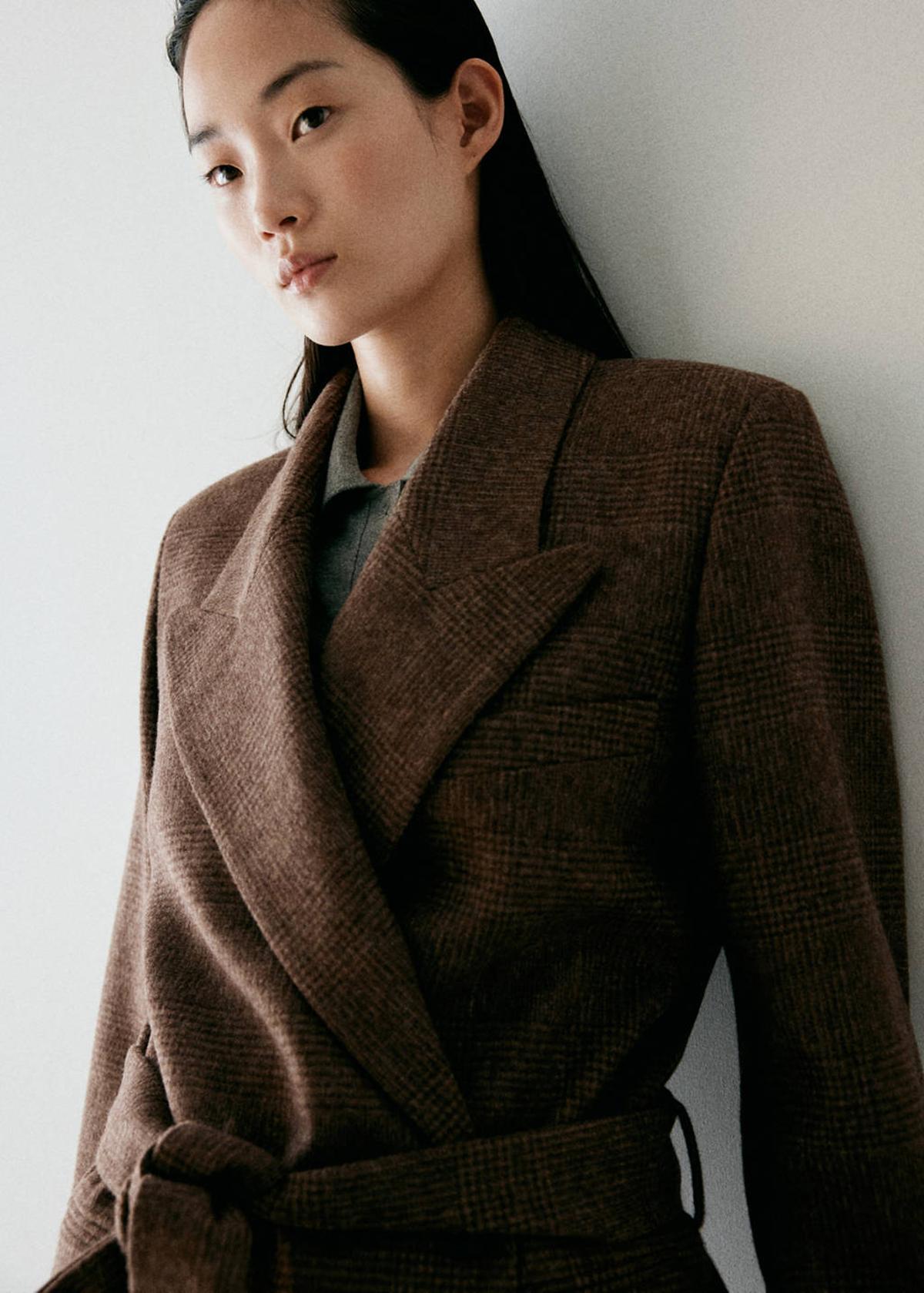 Veste en laine à carreaux avec ceinture