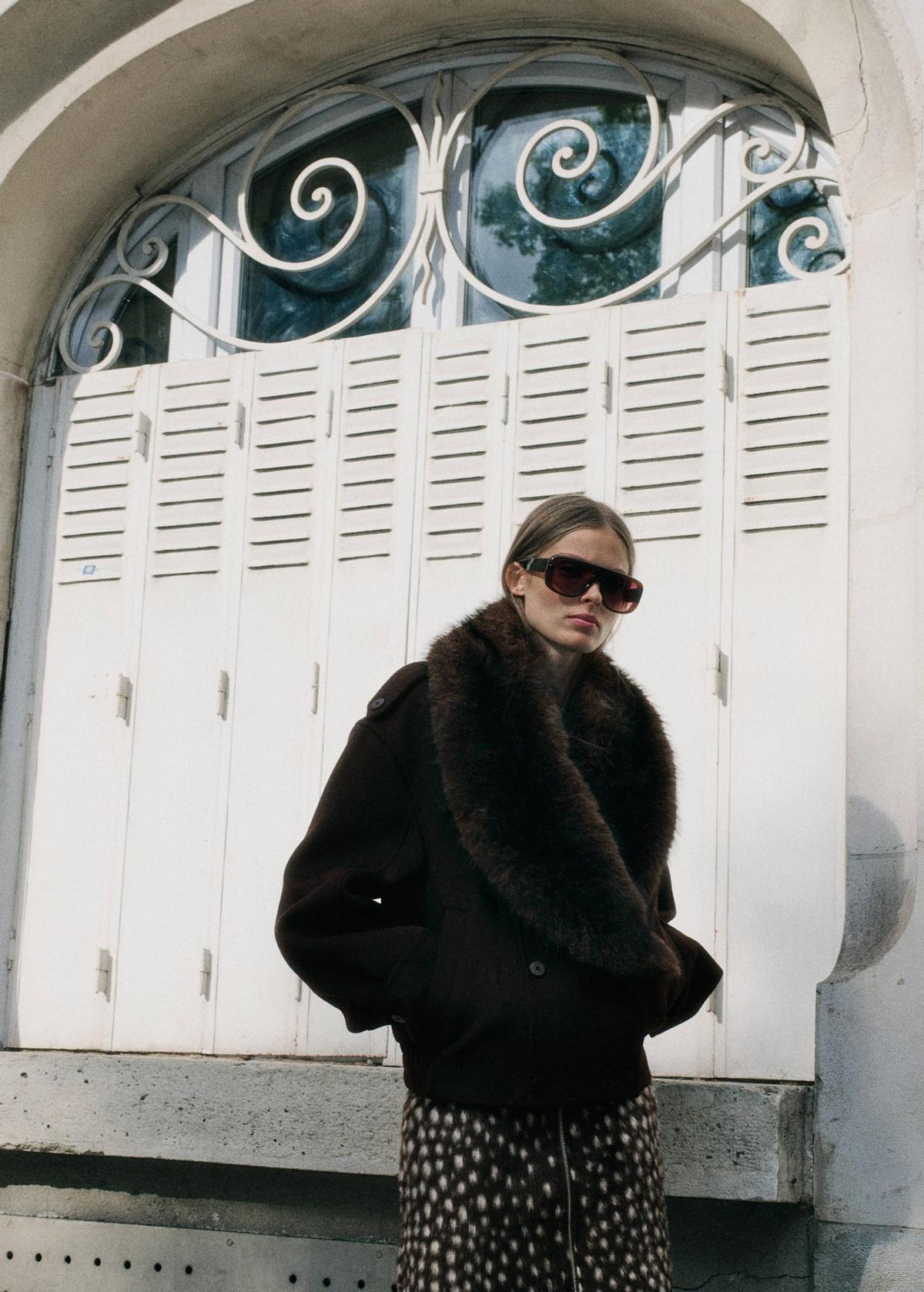 Veste en laine avec col fourrure