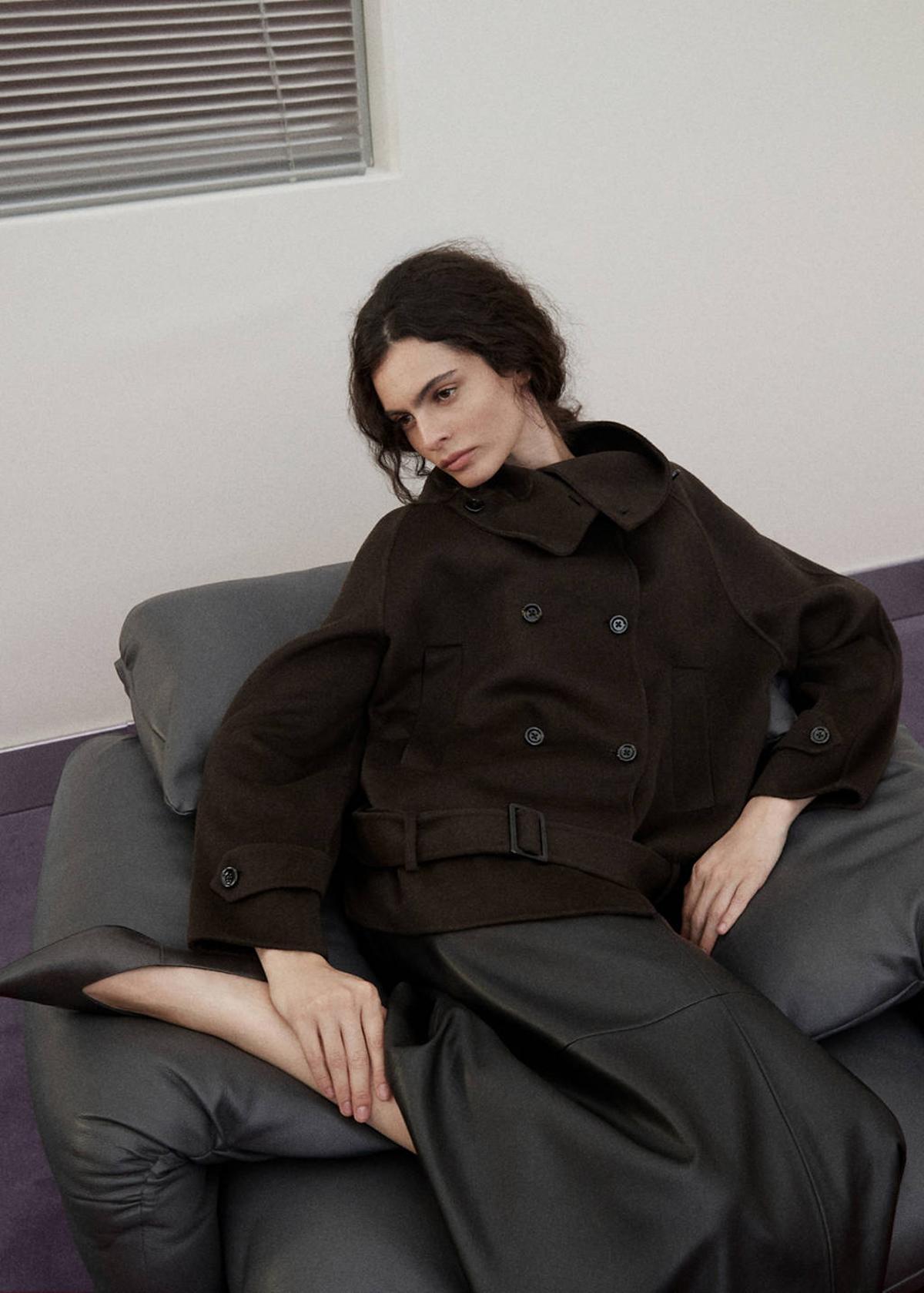 Veste en laine marron à double boutonnage