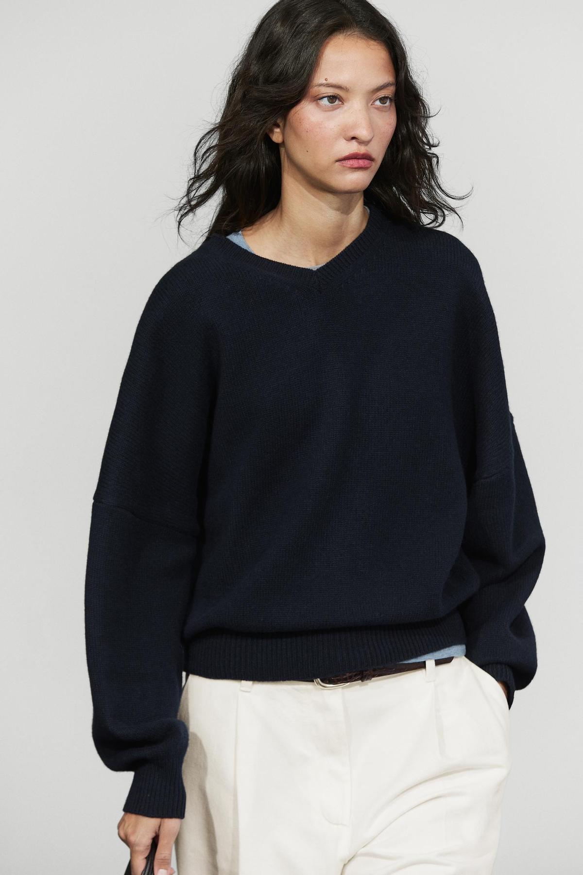 Pull oversize en maille bleue en laine