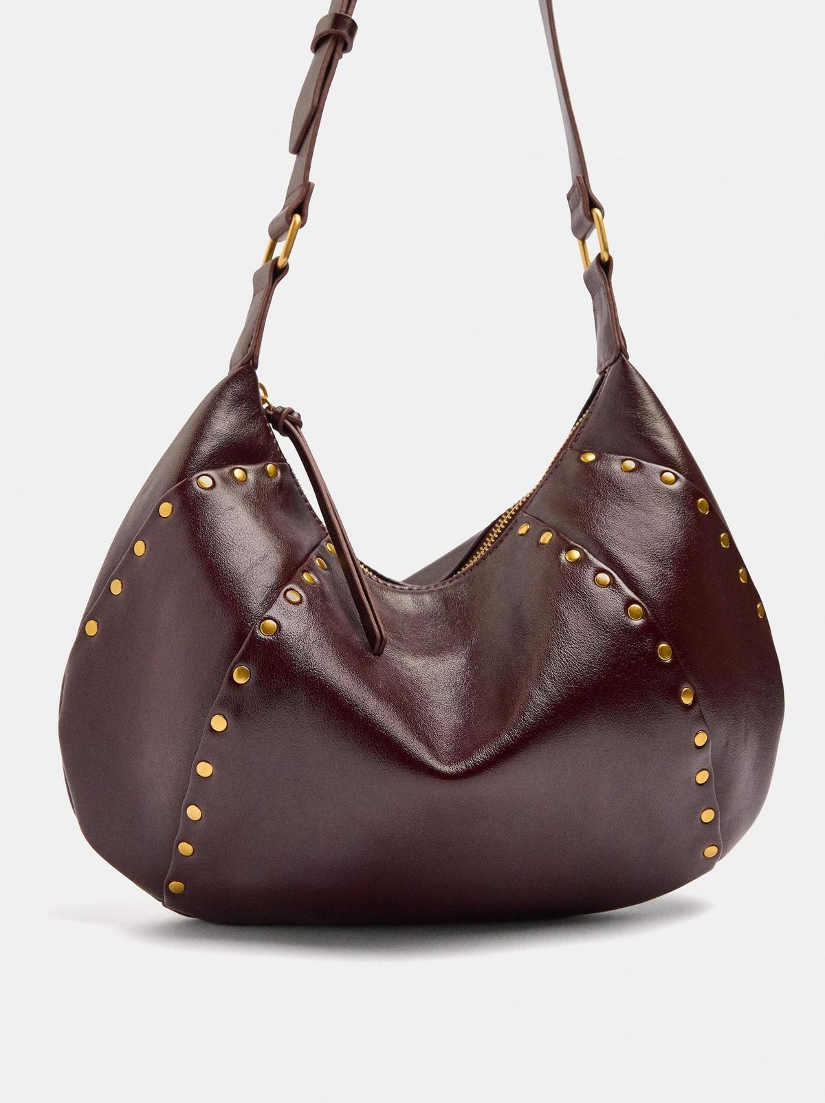 Sac bandoulière clouté bordeaux