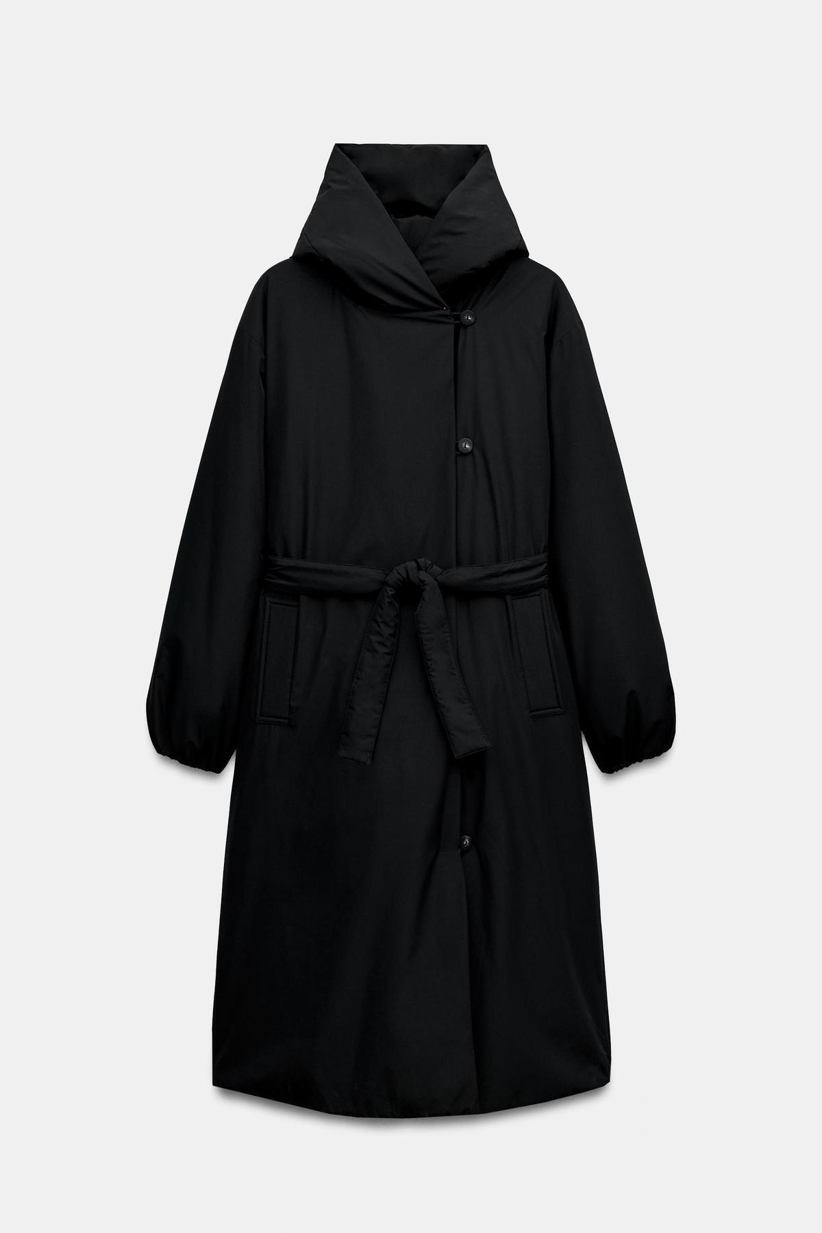 Doudoune longue noire avec ceinture