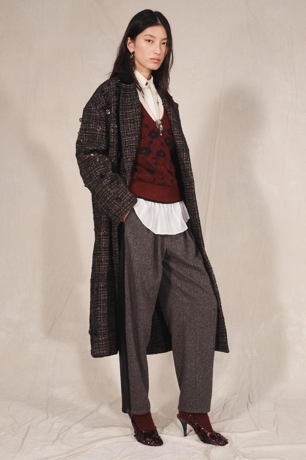 Manteau marron avec broderie Zara