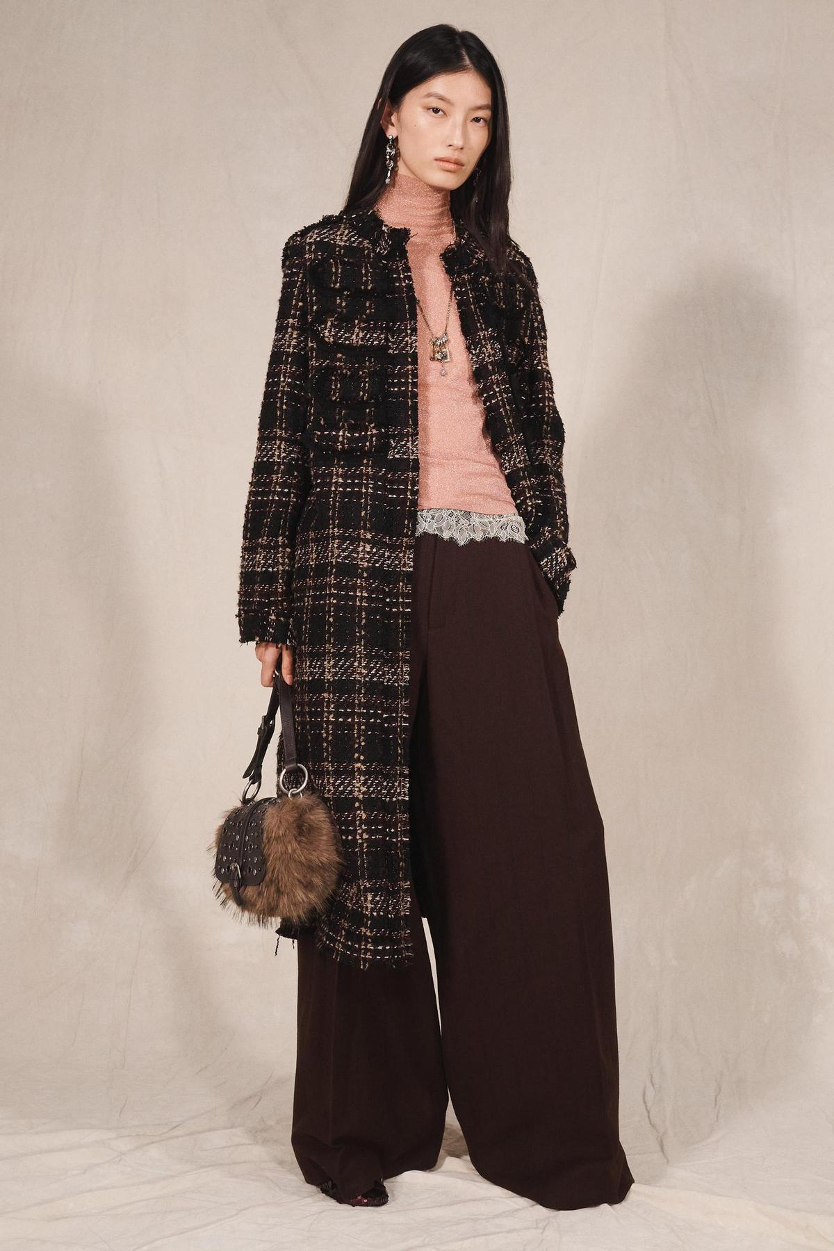 Manteau long structuré à carreaux