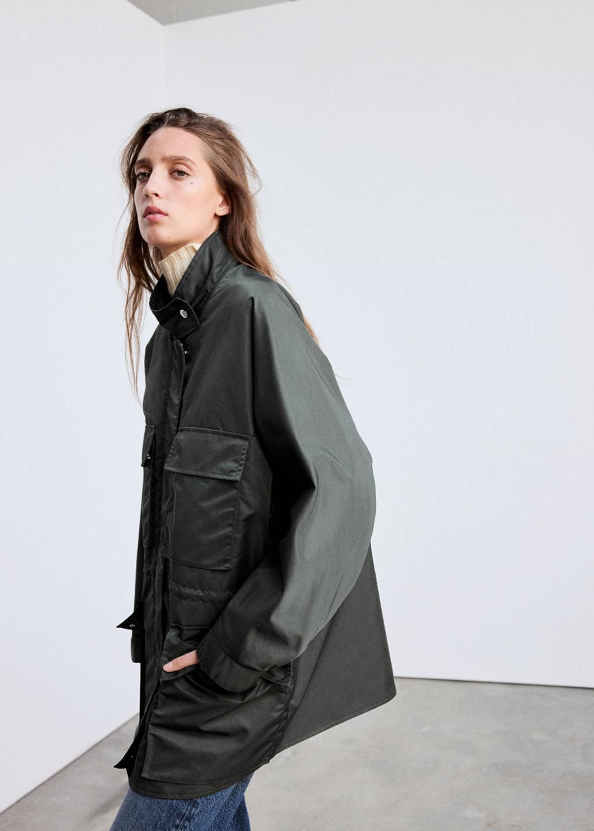 Parka cirée grise avec poches