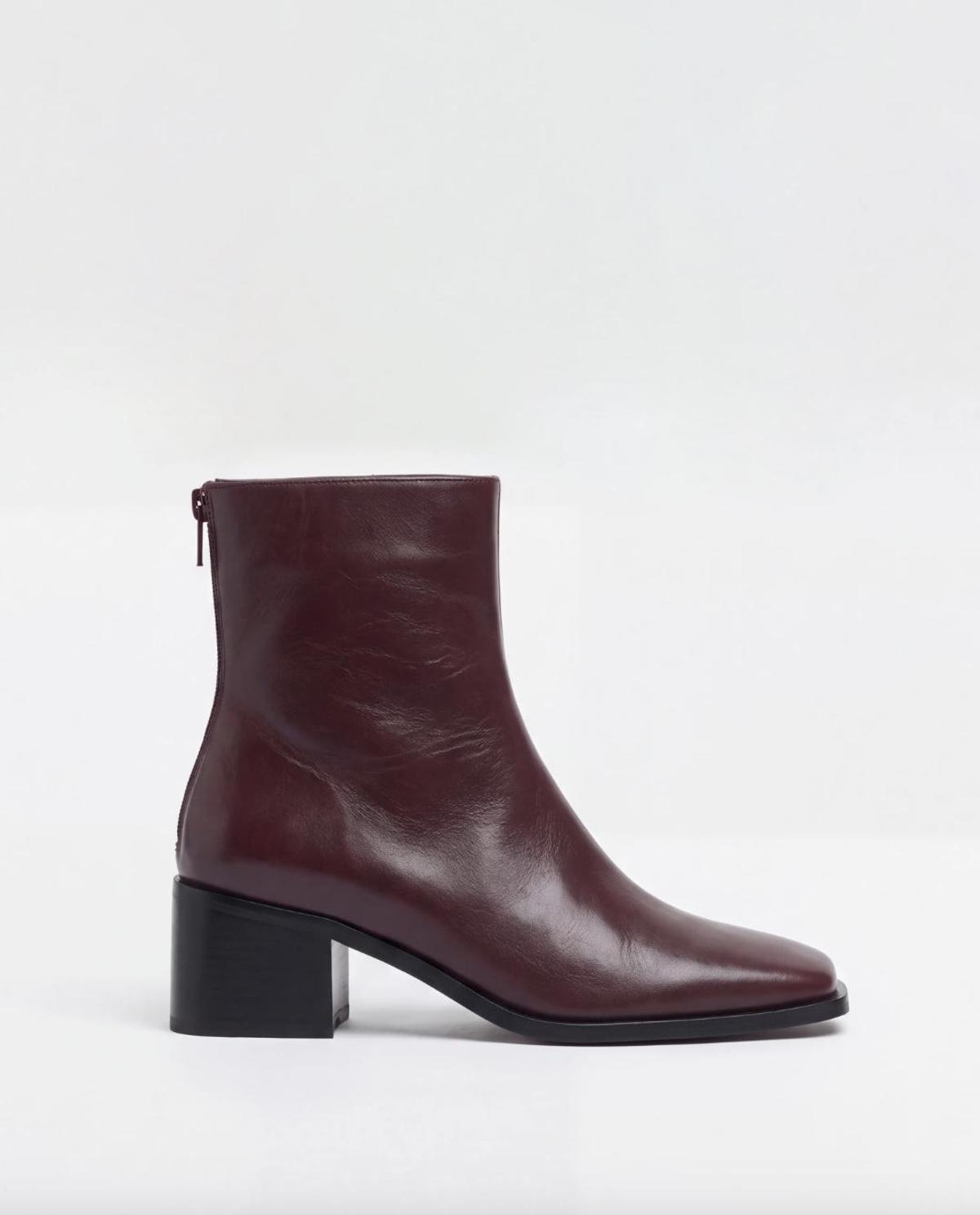Bottines bordeaux à talon bas large