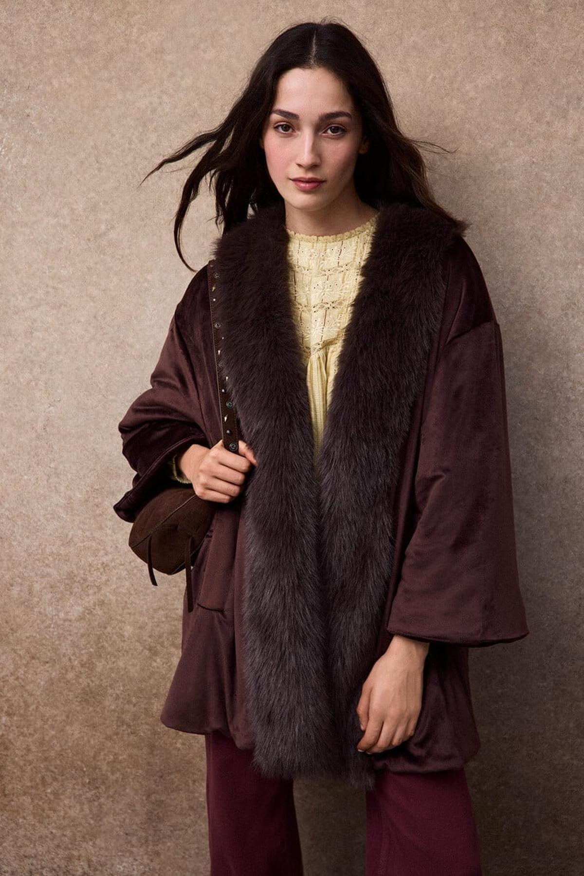 Manteau double face en velours marron