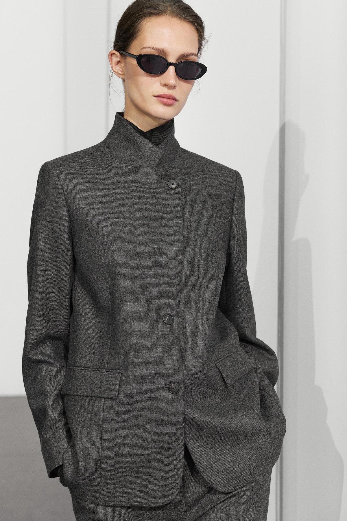 Blazer gris en laine à double boutonnage