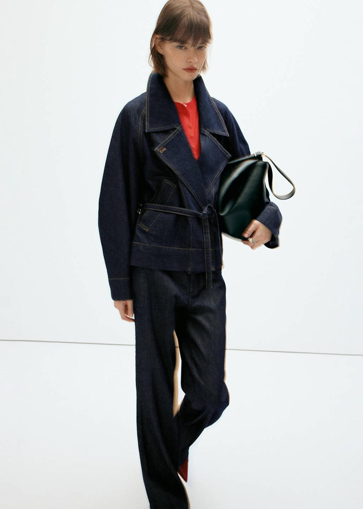 Ensemble trench en jean et pantalon large