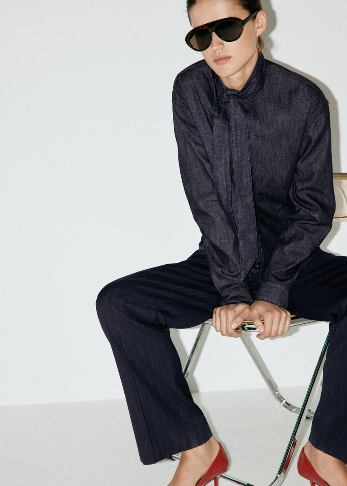 Ensemble chemise et pantalon en jean à nœud