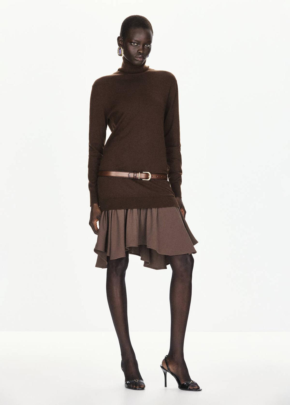 Robe en maille combinée marron