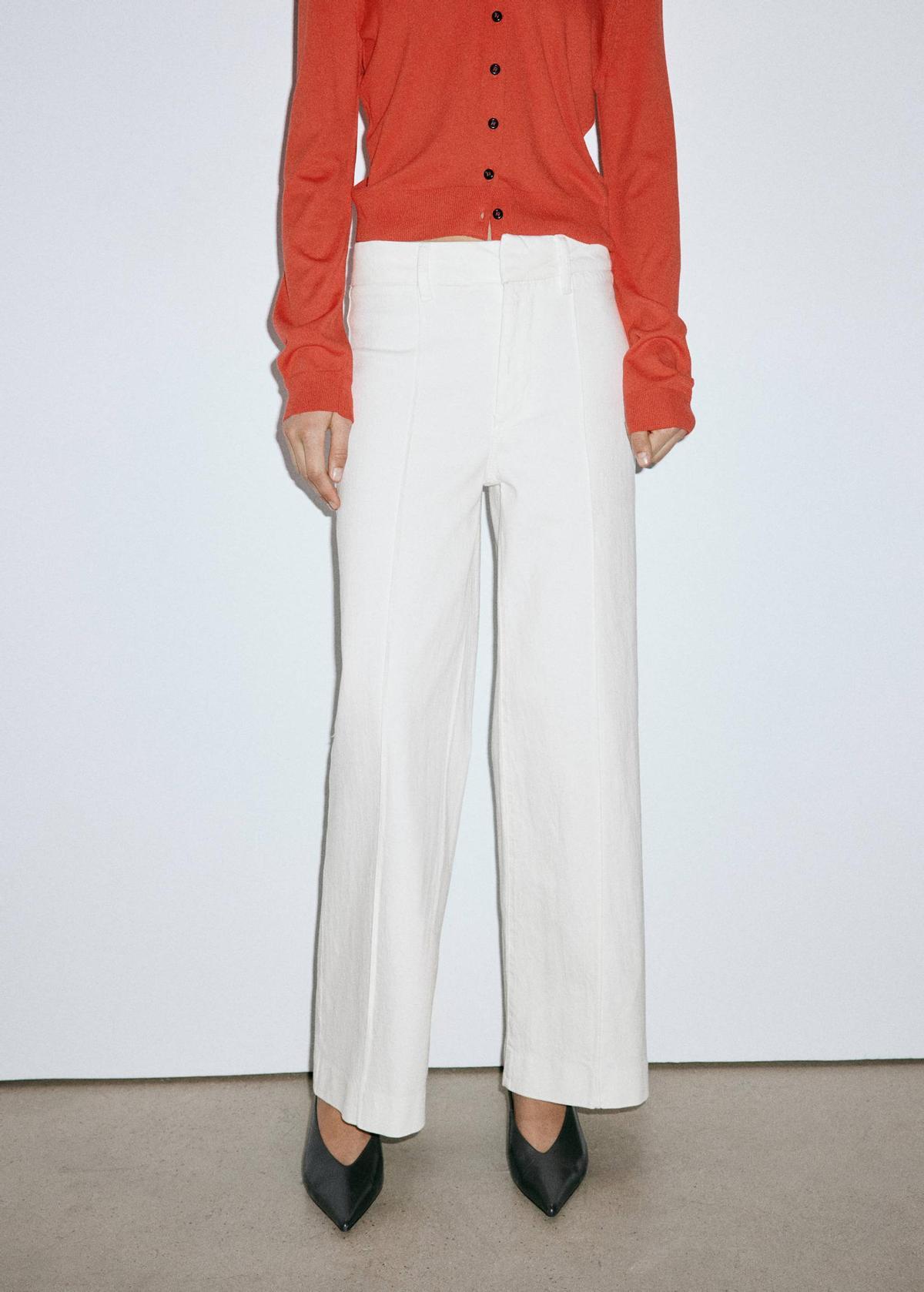 Pantalon large blanc à surpiqûres